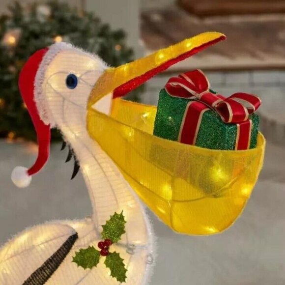 3 ft Pelican Tinsel LED Christmas Holiday Light Yard Sculpture Tropical Beach - Picture 4 of 5